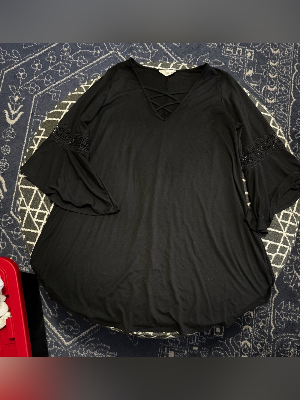 Just Found Black Swing Dress 2X Lace Sleeve Detail Stretch